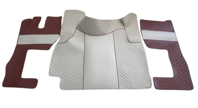 Tapis de sol en cuir – adapté pour Volvo FH 2009–2013, cuir synthétique (éco-cuir) beige et marron, motif à losanges