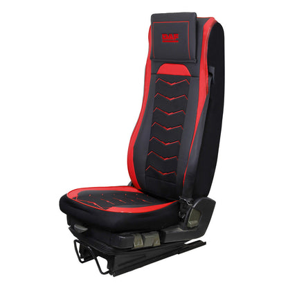 Housses de siège – adaptées pour DAF XF 106, noires avec rouge, cuir et Alcantara