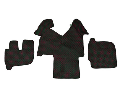 Tapis de sol en cuir synthétique noir – adapté pour Iveco Stralis, coutures rouges