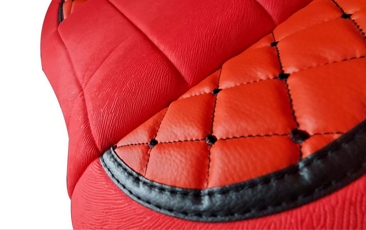 Deluxe Seat Covers – suitable for DAF 106, DAF XF, DAF XG and DAF XG+, Red Leather and Suede, 2014+