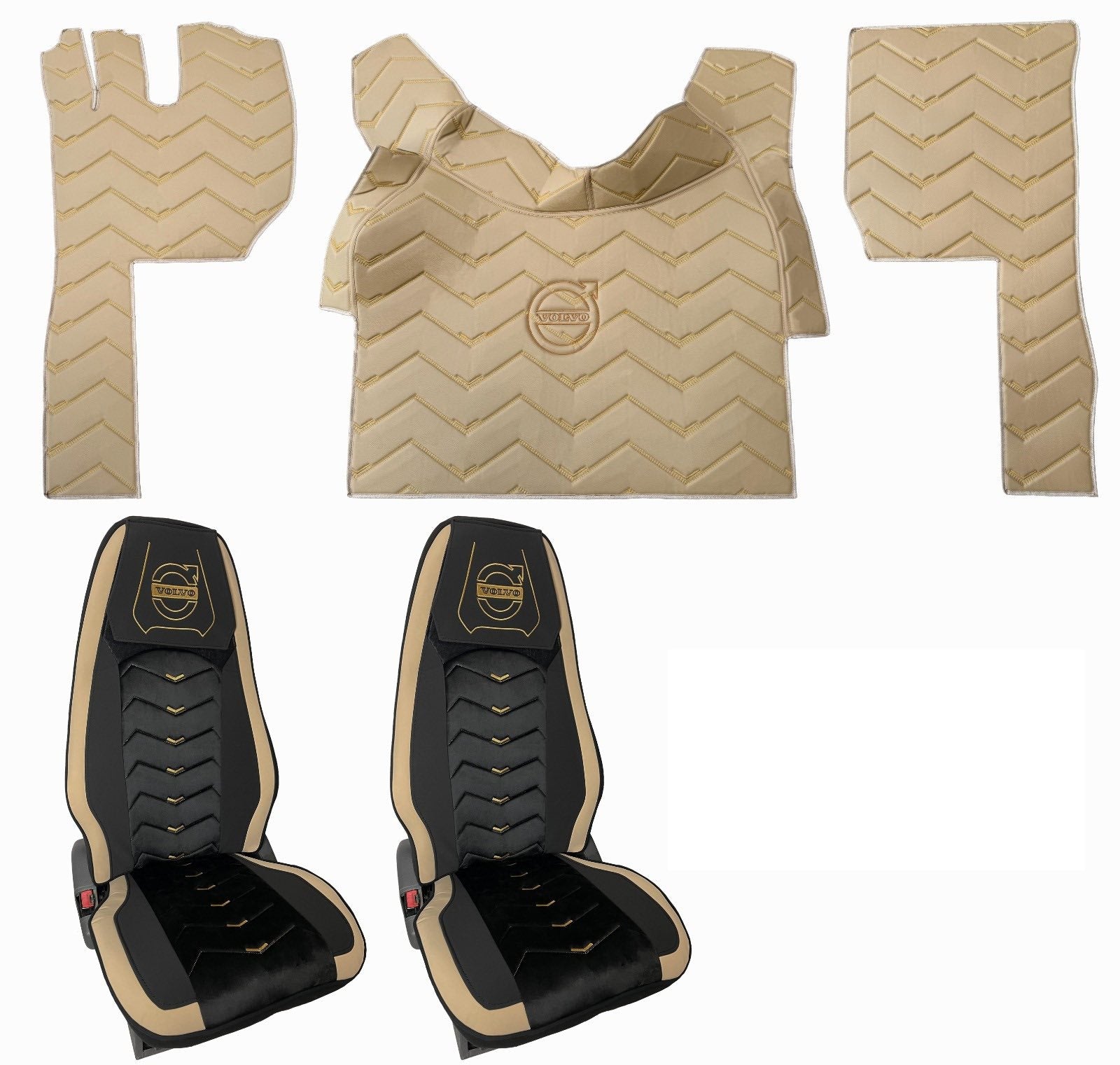Ensemble intérieur beige en cuir et Alcantara – housses de siège 5 pièces et tapis de sol 3 pièces adapté pour Volvo FH4 2013+