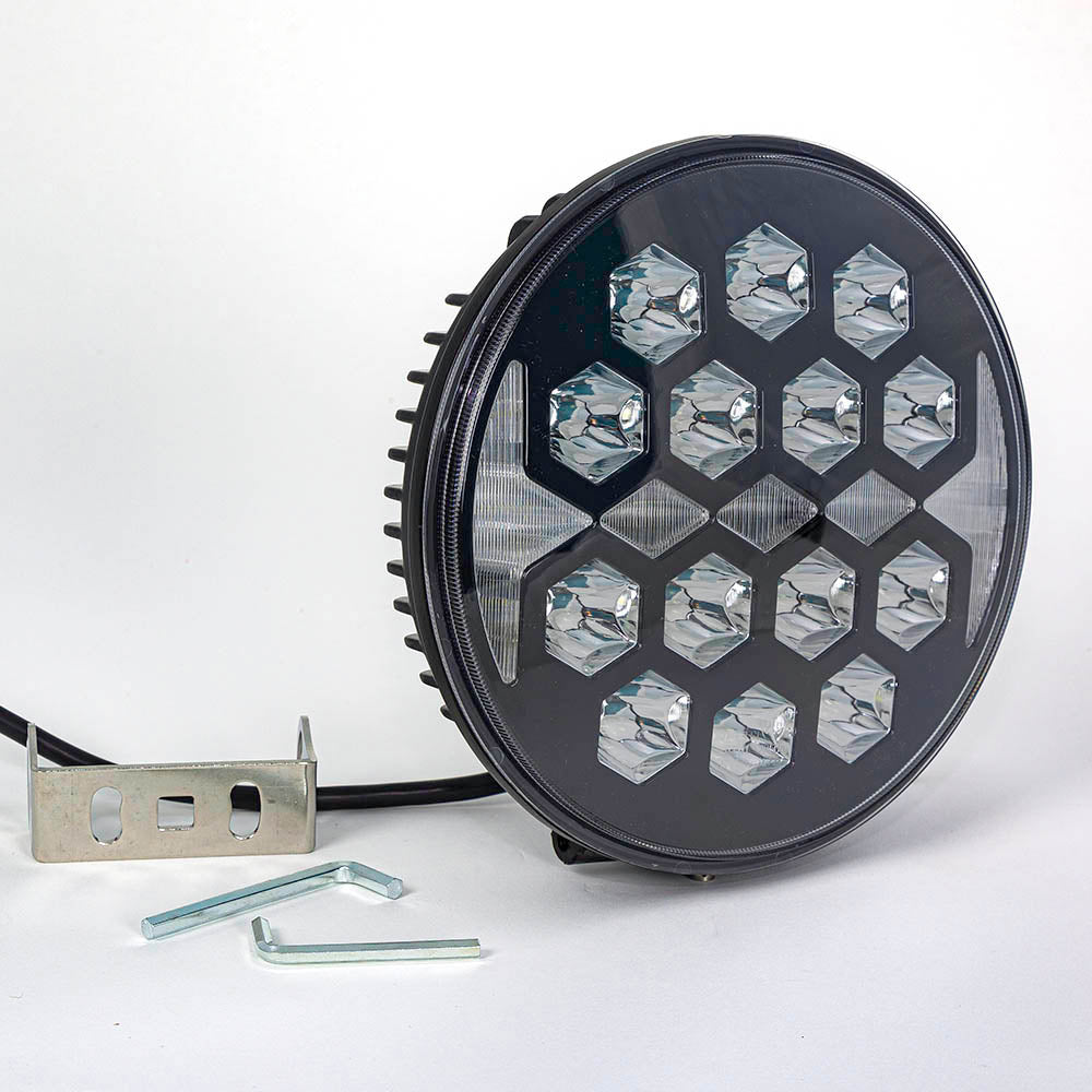 Projecteur longue portée LED rond – 22 cm, 140 W, lampe auxiliaire 14 LED