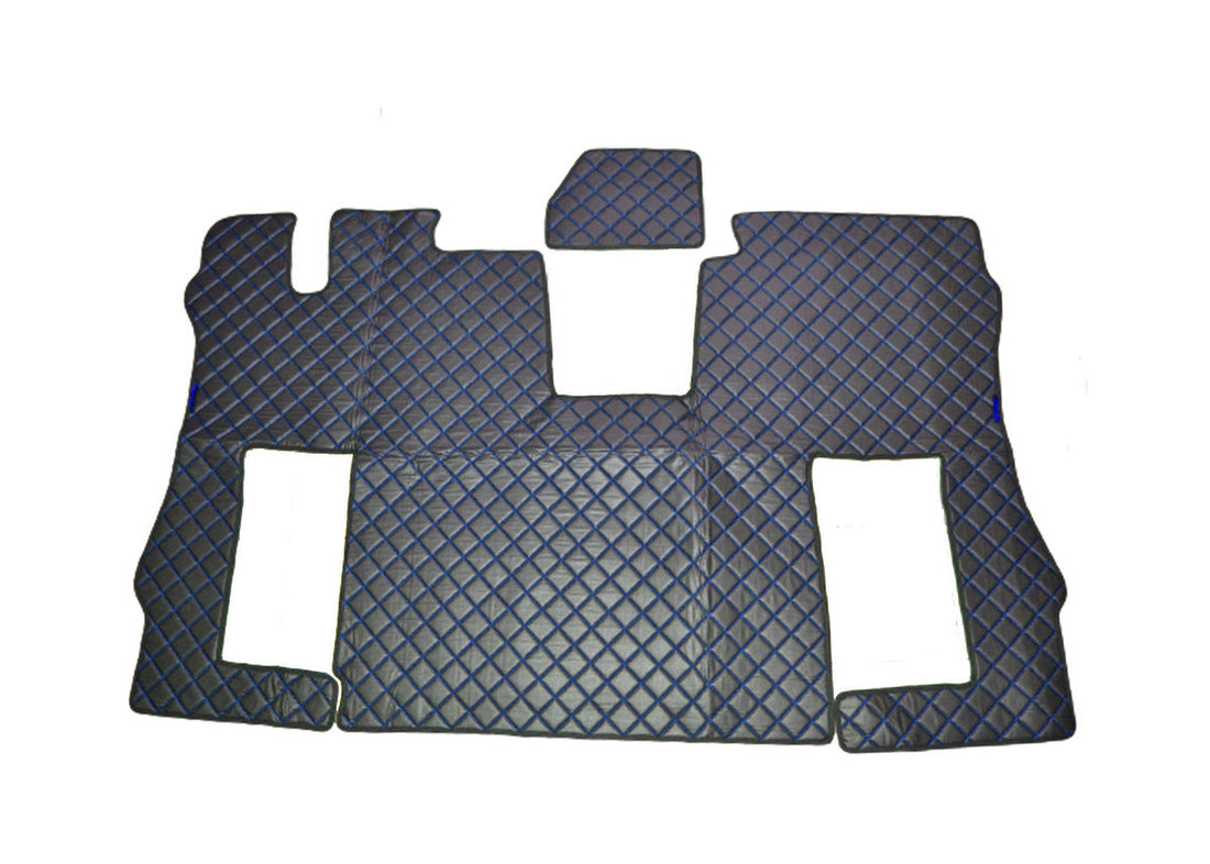 Tapis de sol en cuir synthétique (éco-cuir) – Noir avec surpiqûres bleues adapté pour Scania S 2020+