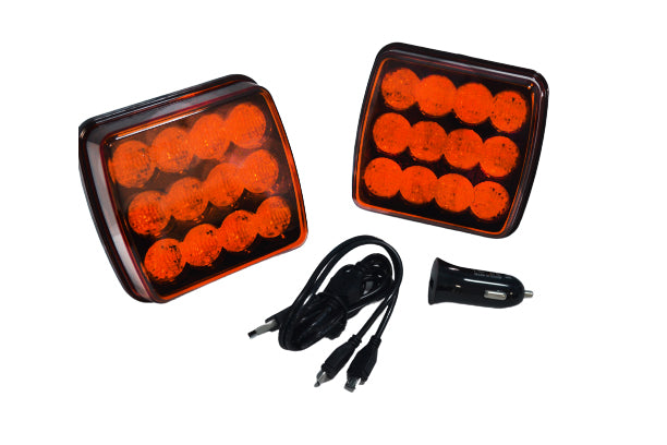 Coffret de transport avec 2 gyrophares LED stroboscopiques à fixation magnétique – 12 LED SMD, 6 modes de flash