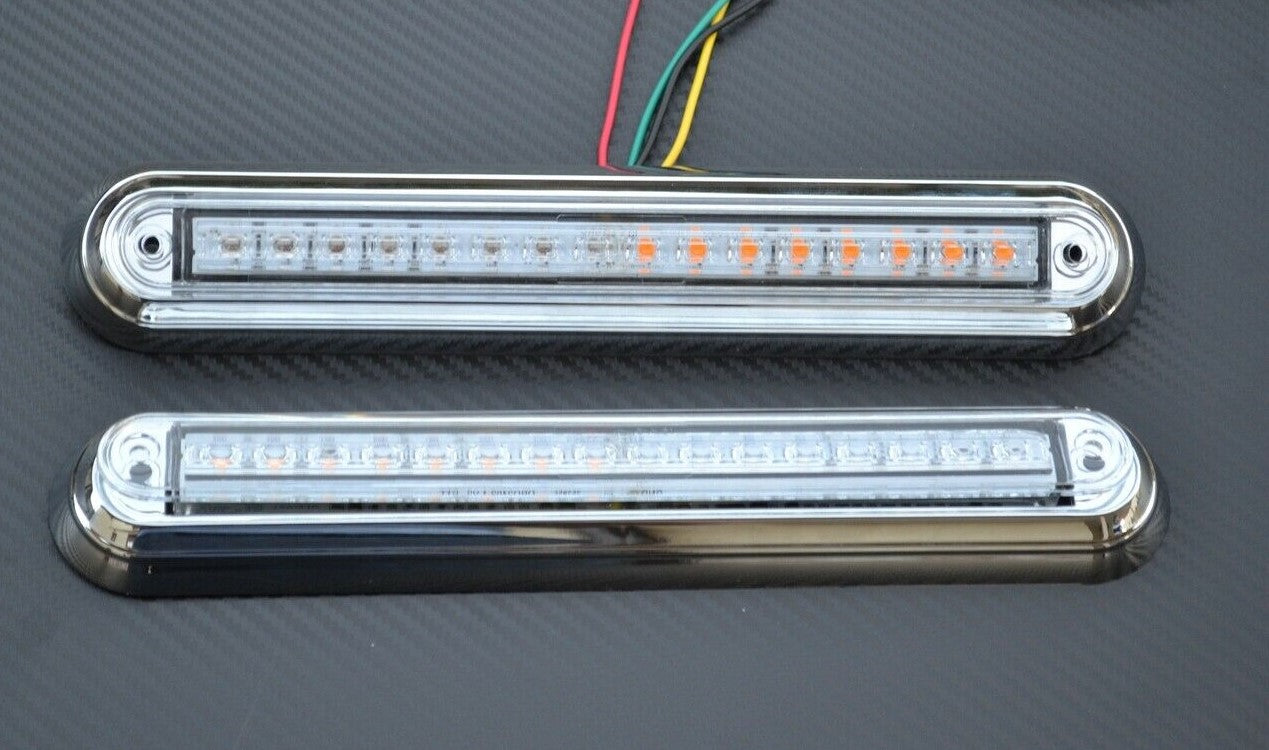 Feu arrière LED chromé – 3 fonctions, 10–30 V, 260×45×20 mm