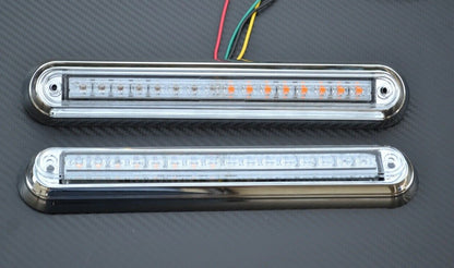 Feu arrière LED chromé – 3 fonctions, 10–30 V, 260×45×20 mm