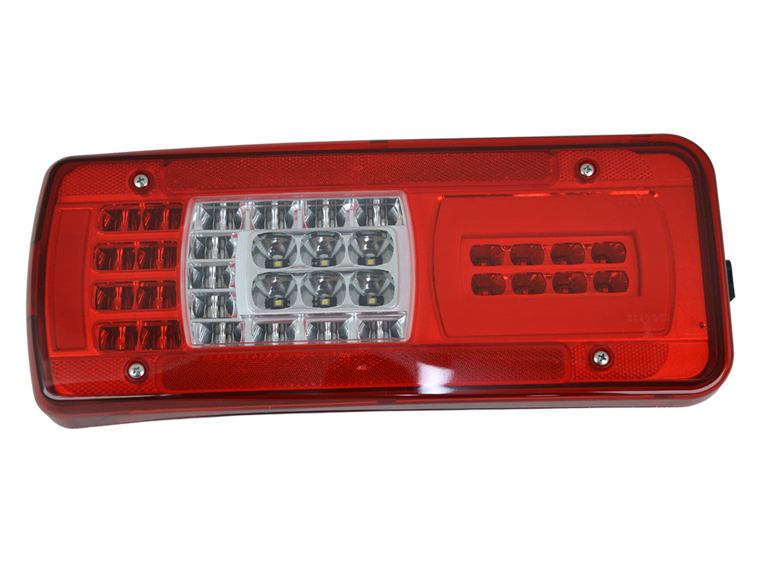 Feu arrière gauche à LED – 24 V, 410×165×85 mm, entraxe de fixation 160 mm, avec éclairage de plaque d’immatriculation, adapté pour Iveco Stralis S3