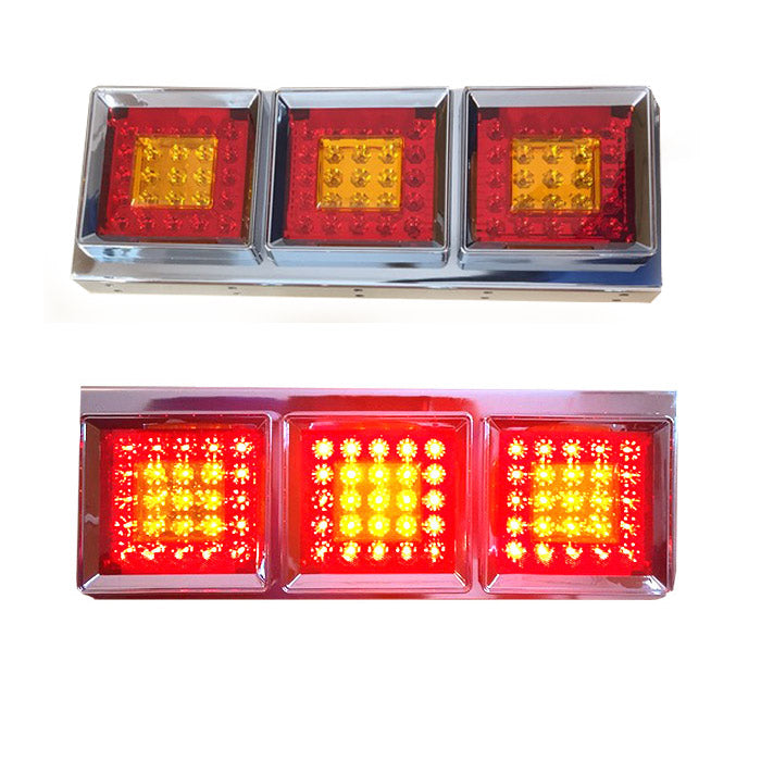 Jeu de feux arrière LED chromés – 3 lampes carrées type hamburger