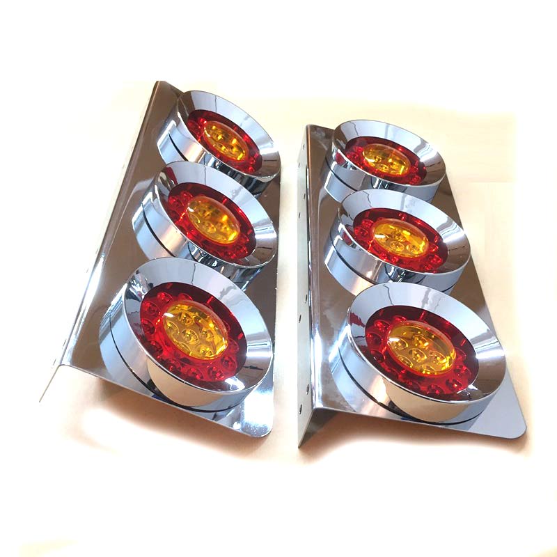 LED-Heckleuchten, Chrom, 3 runde Einheiten, 24V, 2er-Set