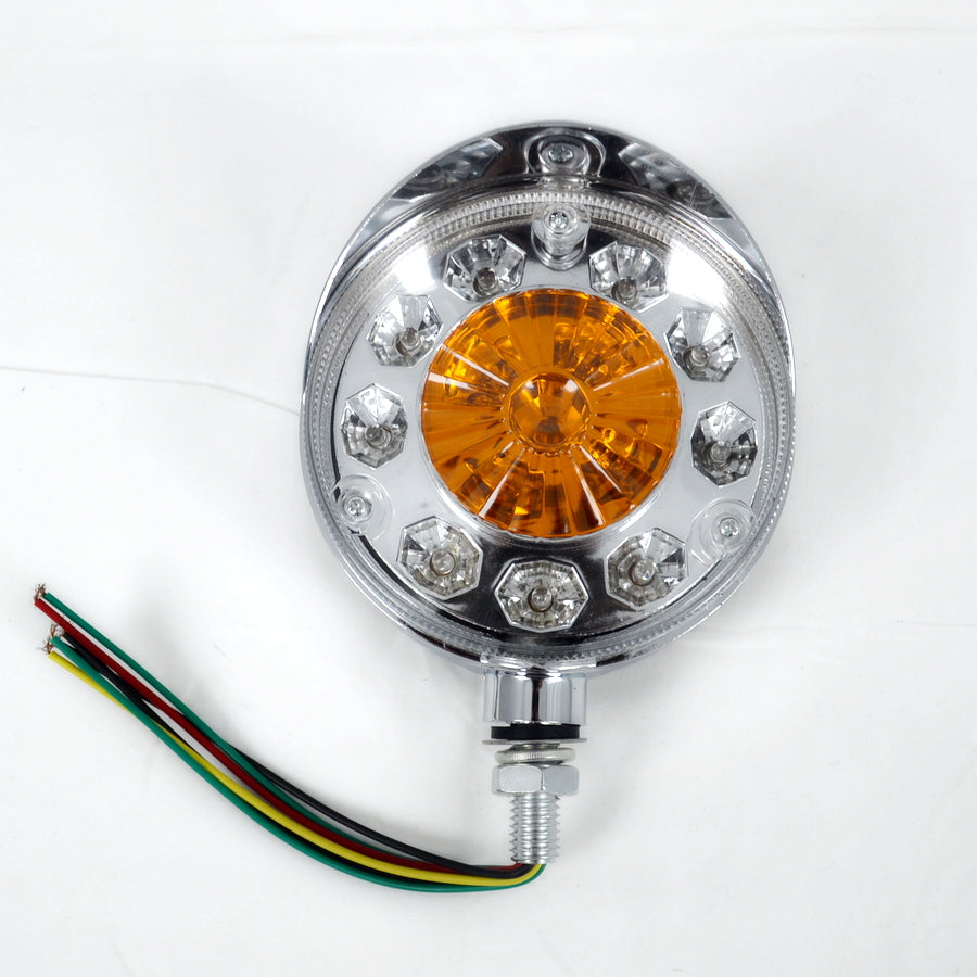 Feu LED rond chromé pour camion, 14 LED, 12 V, rouge et jaune