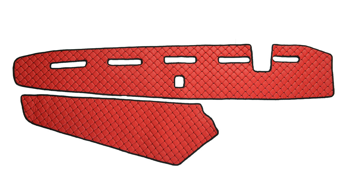 Tapis de tableau de bord – cuir synthétique (éco-cuir), 2 pièces, rouge, adapté pour Volvo FH4 conduite à droite avec capteur, à partir de 2013