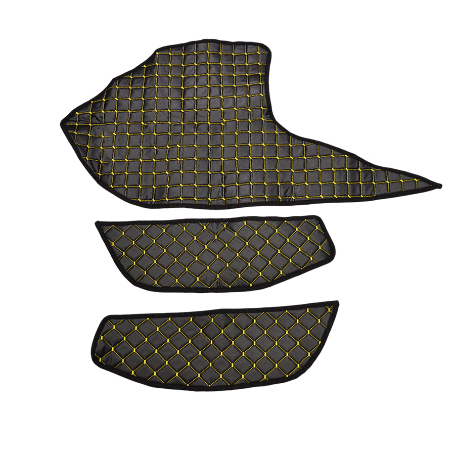 Jeu de tapis de porte et de tableau de bord – cuir synthétique (éco-cuir), noir avec surpiqûres jaunes, adapté pour DAF XF 2021+