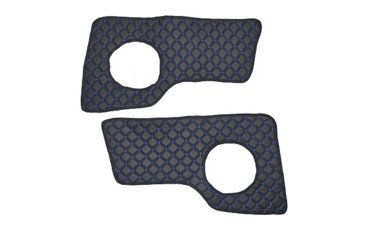 Jeu de tapis de porte – cuir synthétique (éco-cuir), noir avec surpiqûres bleues, adapté pour Volvo FH2 1998–2012