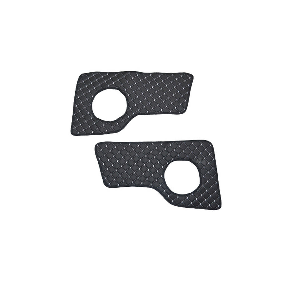 Tapis de porte – jeu 2 pièces en cuir synthétique (éco-cuir), noir avec surpiqûres blanches, adapté pour Volvo FH2 1998–2012