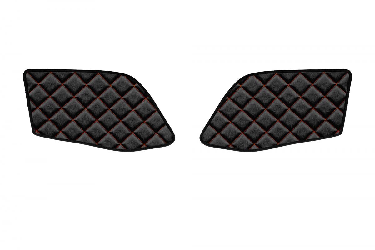 Door Mats 2‑Piece Set – Eco Leather, Black with Red Stitching, suitable for MAN TGX 2020+