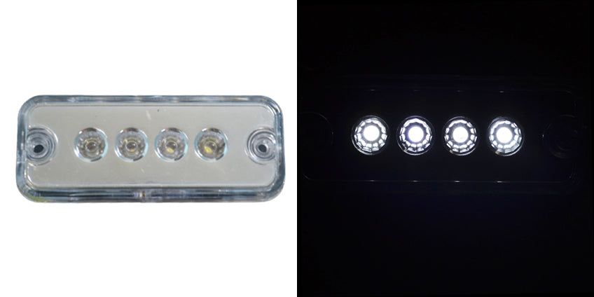 Weiße LED-Umrissleuchte, 4 LEDs, 24 V, 10 × 4 × 2,5 cm, 8 cm Schraubenabstand