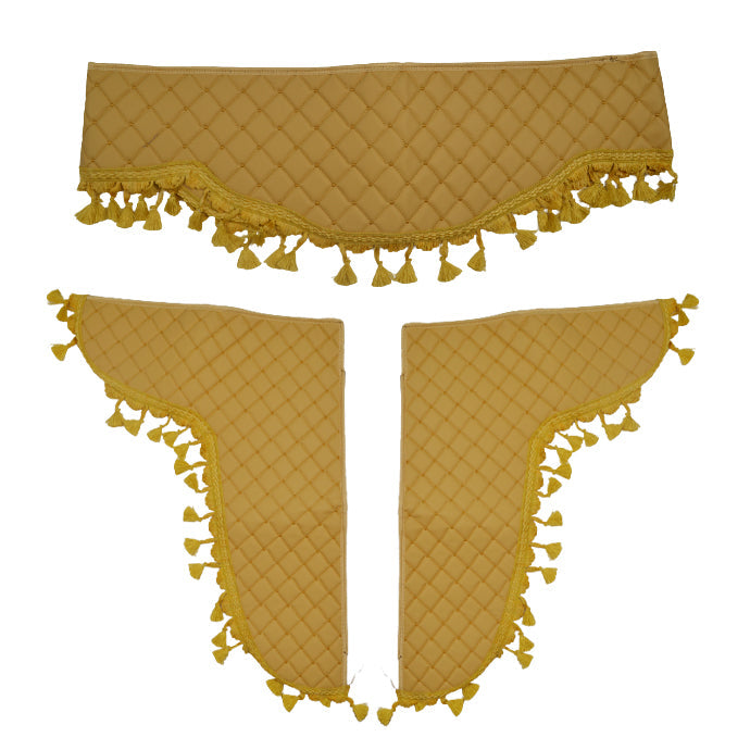 Jeu de rideaux latéraux en cuir, beige, 70 x 50 cm, avec franges