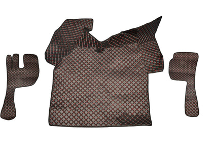 Jeu de tapis de sol en cuir – adapté pour Volvo FH12/FH16 2002–2012, noir avec surpiqûres rouges, antidérapant