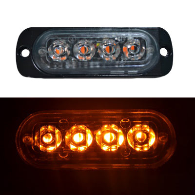 Gyrophare d’alerte à éclats, lentille blanche, lumière ambre, 4 LED, 24V 24W, 270 x 30 x 200 mm, entraxe de fixation 80 mm