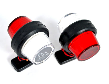 Неонова габаритна лампа – тип къс рог, червено/бяло, подходящ за MAN лого, 12/24V, 110 x 90 mm