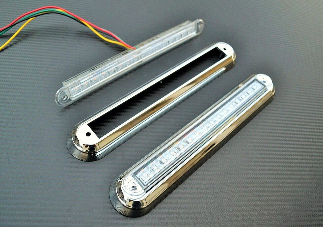 Feu arrière LED chromé – 3 fonctions, 10–30 V, 260×45×20 mm