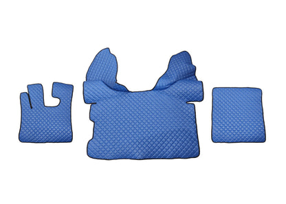 Tapis de sol en cuir synthétique (éco-cuir) bleu – adapté pour DAF XF 105 (2006–2013) et DAF XF 106 (2014–), boîte automatique avec Webasto