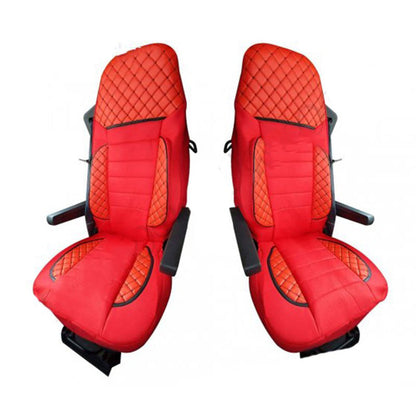 Deluxe Seat Covers – suitable for DAF 106, DAF XF, DAF XG and DAF XG+, Red Leather and Suede, 2014+