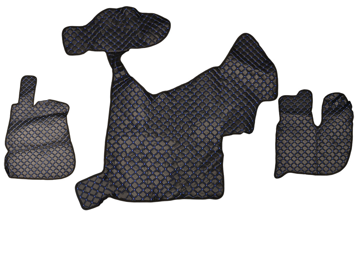 Tapis de sol en cuir synthétique (éco-cuir) noir – surpiqûres bleues, boîte manuelle, adapté pour Renault Premium