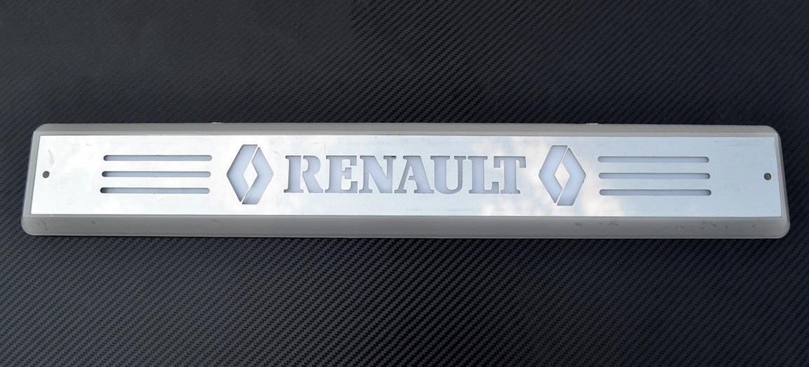 Ορθογώνια φωτιζόμενη πινακίδα καθρέφτη κατάλληλο για Renault – ανοξείδωτος χάλυβας, κόκκινα LED, 24V, 56 x 9 cm