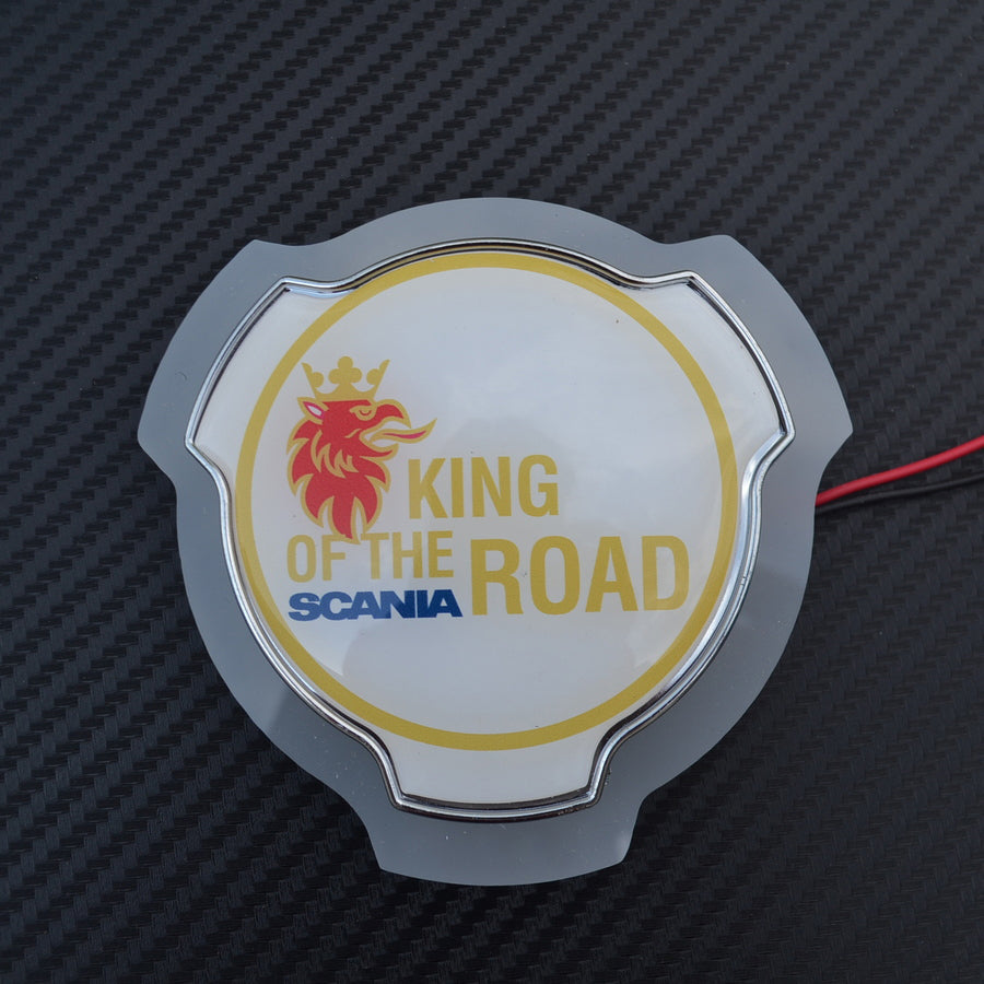 Огледален плексигласов знак за решетка – King of the Road, подходящ за Scania, жълт неон, 12/24V, 950 mm