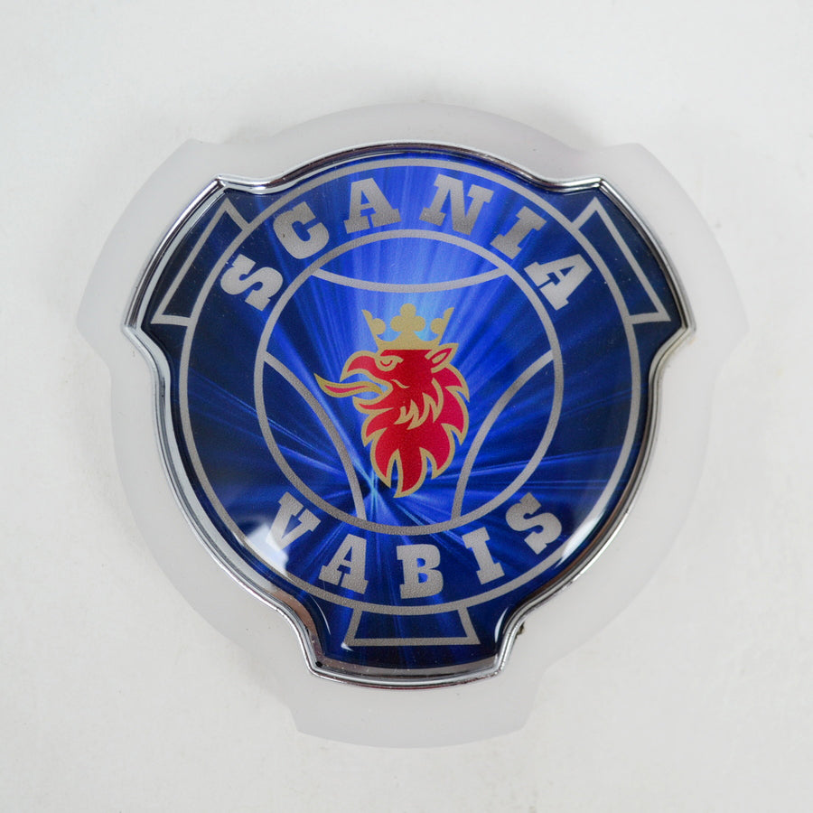 Табела за огледало, подходяща за Scania Vabis – син фон, жълт неон, 12/24V, Ø950 mm