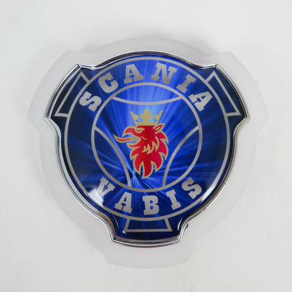 Табела за огледало, подходяща за Scania Vabis – син фон, жълт неон, 12/24V, Ø950 mm