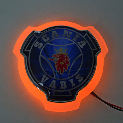 Табела за огледало, подходяща за Scania Vabis – син фон, жълт неон, 12/24V, Ø950 mm