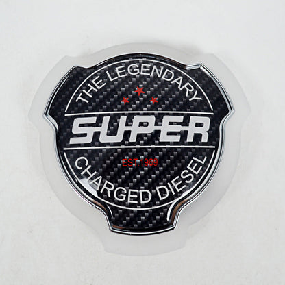 Знак за външно огледало SUPER, карбоново покритие, жълта неонова светлина, 12/24V, диаметър 950 mm