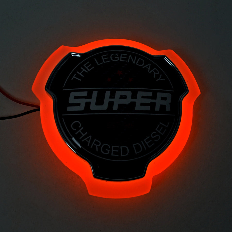 Знак за външно огледало SUPER, карбоново покритие, жълта неонова светлина, 12/24V, диаметър 950 mm