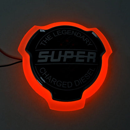 Знак за външно огледало SUPER, карбоново покритие, жълта неонова светлина, 12/24V, диаметър 950 mm