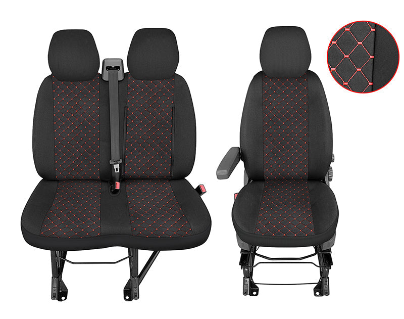 Seat Cover Set – suitable for Peugeot Boxer 2+1, 2015+, Black/Red, Polyester/Elastane