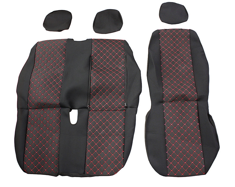 Seat Cover Set – suitable for Peugeot Boxer 2+1, 2015+, Black/Red, Polyester/Elastane