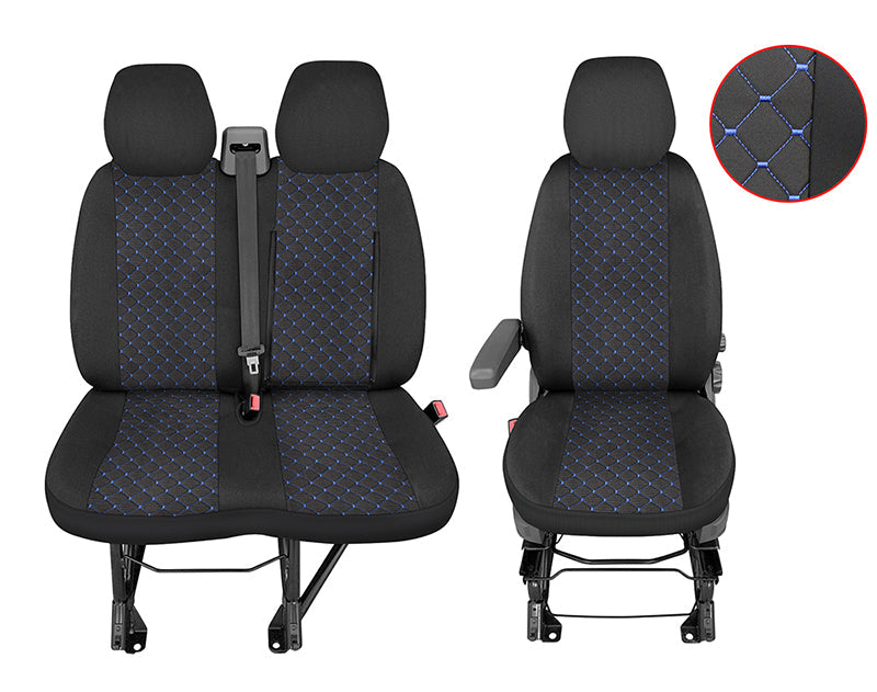 Seat Cover Set – suitable for Peugeot Boxer 2+1 2015+, Black/Blue, Polyester/Elastane