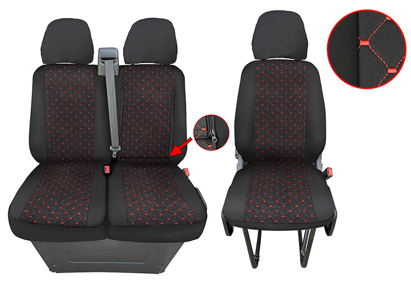 Seat Cover Set – suitable for Iveco Daily 2018+, 2+1 Seats, Black/Red