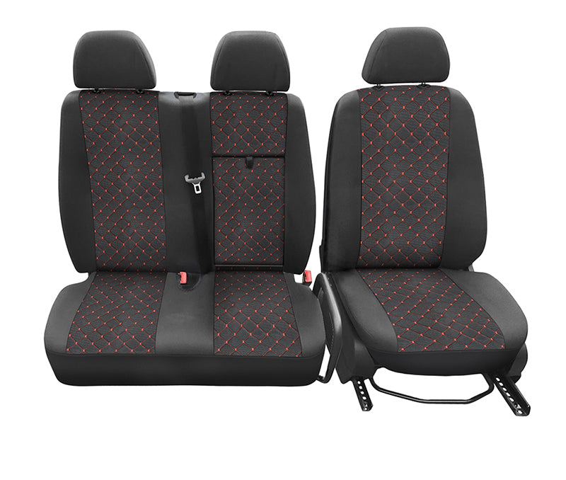 Seat Cover Set – suitable for Mercedes Sprinter 2+1 Seats, 2006+, Black with Red, Polyester and Elastane