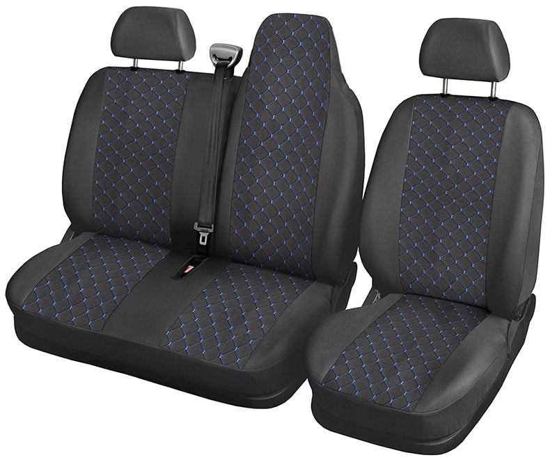 Seat Cover Set – suitable for Renault Master 2+1, 2009+, Black/Blue, Polyester/Elastane