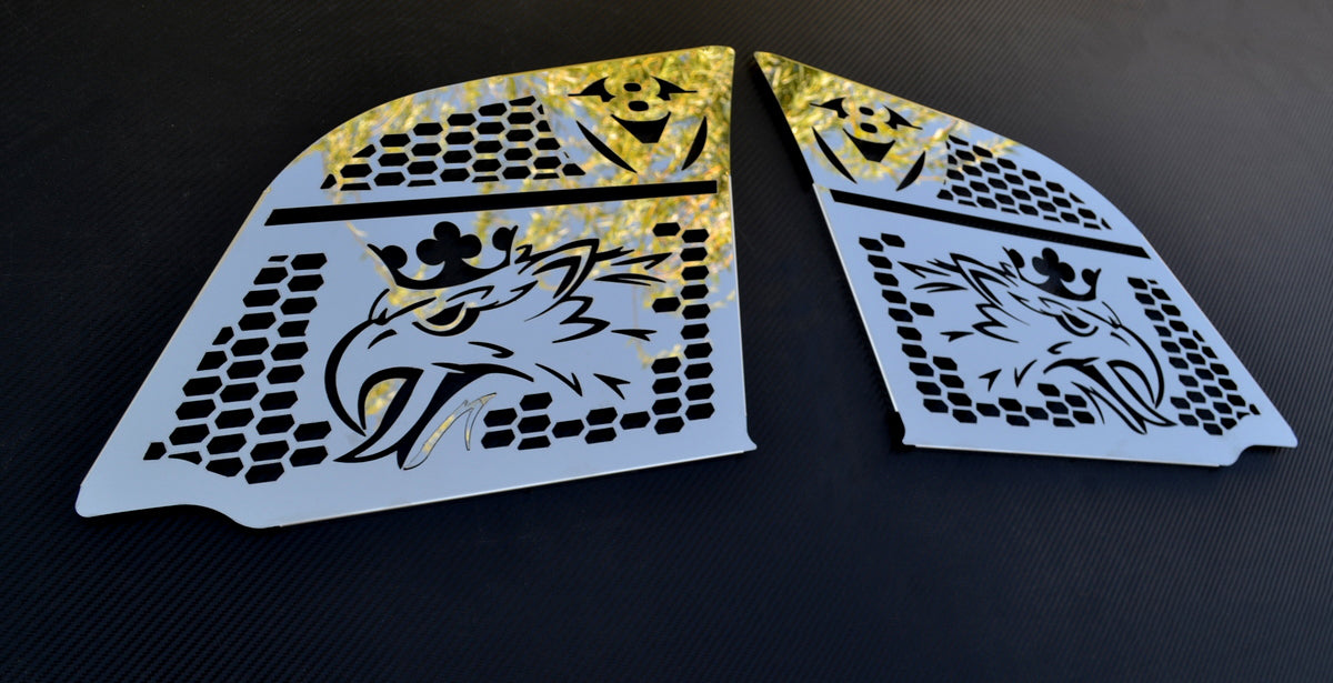 Large Front Kidney Grille Trim Set – Griffin and V8 Logos, Stainless Steel, Suitable for Scania S/R/G 2016+ Without Fog Lights