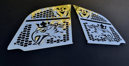 Large Front Kidney Grille Trim Set – Griffin and V8 Logos, Stainless Steel, Suitable for Scania S/R/G 2016+ Without Fog Lights