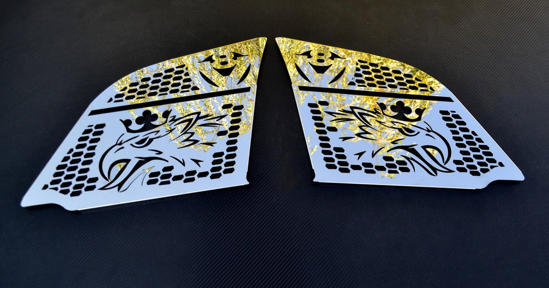 Large Front Kidney Grille Trim Set – Griffin and V8 Logos, Stainless Steel, Suitable for Scania S/R/G 2016+ Without Fog Lights