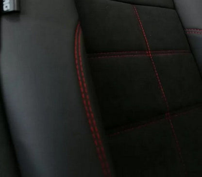 Housses de siège universelles – Cuir synthétique (éco-cuir) noir et Alcantara avec surpiqûres rouges