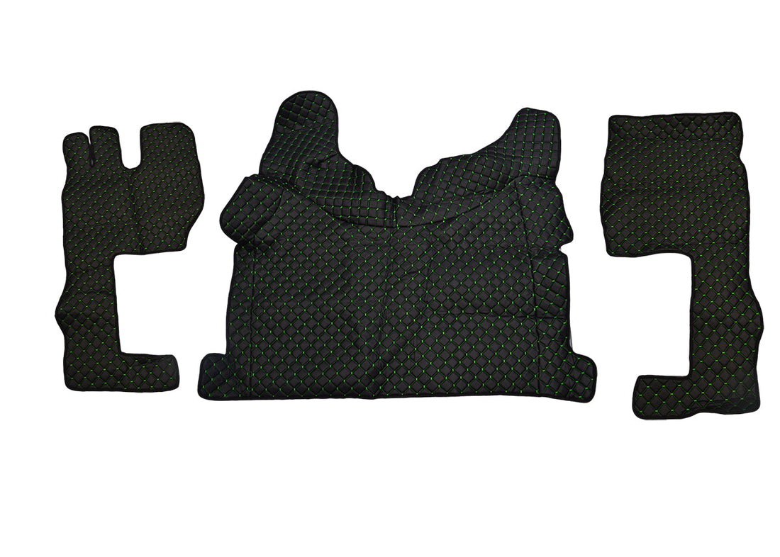 Tapis de sol en cuir synthétique (éco-cuir) noir – Surpiqûres vertes, adapté pour Volvo FH4 2021+