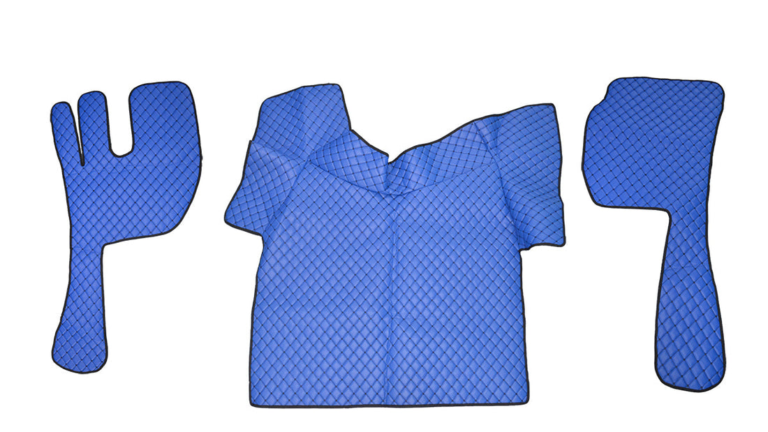 Jeu de tapis de sol en cuir synthétique (éco-cuir) bleu – adapté pour Volvo FH12/FH16 2002–2012