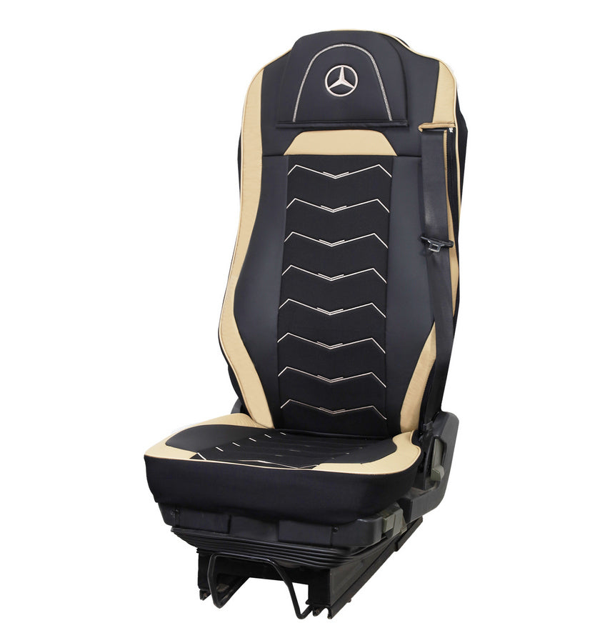 Housses de siège – adapté pour Mercedes Euro 7 2021+, noir et beige, cuir et Alcantara