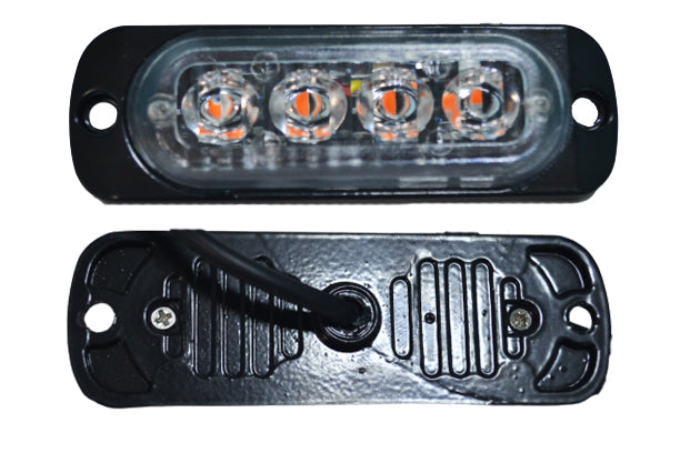 Gyrophare d’alerte à éclats, lentille blanche, lumière ambre, 4 LED, 24V 24W, 270 x 30 x 200 mm, entraxe de fixation 80 mm